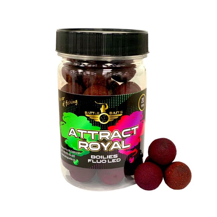Снимка на Протеинови топчета за стръв BATTLE BAITS Attract Royal Fluo Led