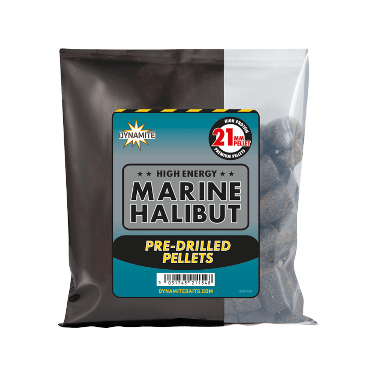 Снимка на Пелети за стръв Dynamite Baits Marine Halibut Pre-Drilled 350g